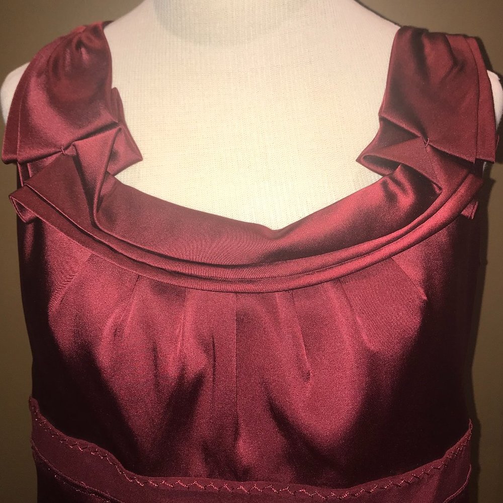 Elie Tahari Burgundy Ruffle Trim Silk Blouse